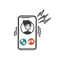 hand drawn doodle incoming call phone icon vector