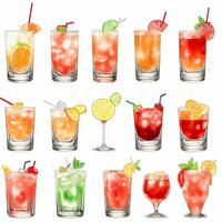 AI generated Cocktail Mocktail Drinks Collection Illustration Water Color Simple Background photo