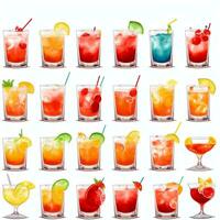 AI generated Cocktail Mocktail Drinks Collection Illustration Water Color Simple Background photo