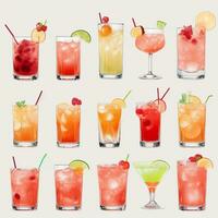 AI generated Cocktail Mocktail Drinks Collection Illustration Water Color Simple Background photo