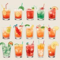 AI generated Cocktail Mocktail Drinks Collection Illustration Water Color Simple Background photo