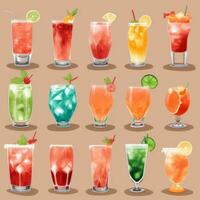 AI generated Cocktail Mocktail Drinks Collection Illustration Water Color Simple Background photo