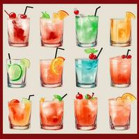 AI generated Cocktail Mocktail Drinks Collection Illustration Water Color Simple Background photo
