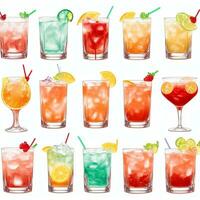 AI generated Cocktail Mocktail Drinks Collection Illustration Water Color Simple Background photo