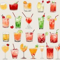 AI generated Cocktail Mocktail Drinks Collection Illustration Water Color Simple Background photo