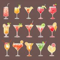 AI generated Cocktail Mocktail Drinks Collection Illustration Water Color Simple Background photo