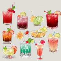 AI generated Cocktail Mocktail Drinks Collection Illustration Water Color Simple Background photo