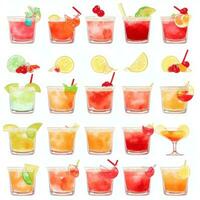 AI generated Cocktail Mocktail Drinks Collection Illustration Water Color Simple Background photo