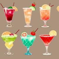 AI generated Cocktail Mocktail Drinks Collection Illustration Water Color Simple Background photo