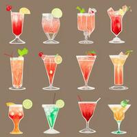 AI generated Cocktail Mocktail Drinks Collection Illustration Water Color Simple Background photo