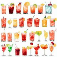 AI generated Cocktail Mocktail Drinks Collection Illustration Water Color Simple Background photo