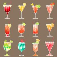 AI generated Cocktail Mocktail Drinks Collection Illustration Water Color Simple Background photo