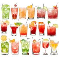 AI generated Cocktail Mocktail Drinks Collection Illustration Water Color Simple Background photo