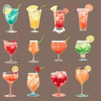 AI generated Cocktail Mocktail Drinks Collection Illustration Water Color Simple Background photo