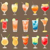 AI generated Cocktail Mocktail Drinks Collection Illustration Water Color Simple Background photo