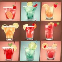 AI generated Cocktail Mocktail Drinks Collection Illustration Water Color Simple Background photo