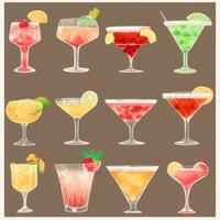 AI generated Cocktail Mocktail Drinks Collection Illustration Water Color Simple Background photo