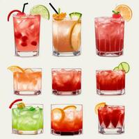 AI generated Cocktail Mocktail Drinks Collection Illustration Water Color Simple Background photo