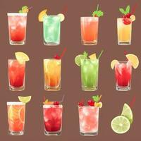 AI generated Cocktail Mocktail Drinks Collection Illustration Water Color Simple Background photo