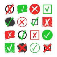 Hand drawn check and cross sign elements vector