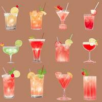 AI generated Cocktail Mocktail Drinks Collection Illustration Water Color Simple Background photo