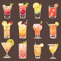 ai generado cóctel Mocktail bebidas colección ilustración agua color sencillo antecedentes foto