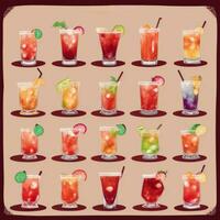 AI generated Cocktail Mocktail Drinks Collection Illustration Water Color Simple Background photo