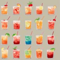 AI generated Cocktail Mocktail Drinks Collection Illustration Water Color Simple Background photo