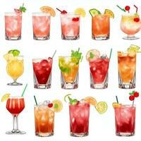 AI generated Cocktail Mocktail Drinks Collection Illustration Water Color Simple Background photo