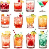 AI generated Cocktail Mocktail Drinks Collection Illustration Water Color Simple Background photo