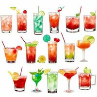 AI generated Cocktail Mocktail Drinks Collection Illustration Water Color Simple Background photo