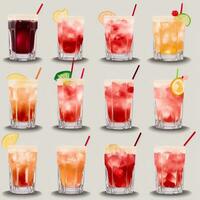 AI generated Cocktail Mocktail Drinks Collection Illustration Water Color Simple Background photo