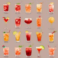 AI generated Cocktail Mocktail Drinks Collection Illustration Water Color Simple Background photo