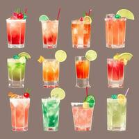 AI generated Cocktail Mocktail Drinks Collection Illustration Water Color Simple Background photo