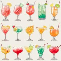 AI generated Cocktail Mocktail Drinks Collection Illustration Water Color Simple Background photo