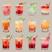 AI generated Cocktail Mocktail Drinks Collection Illustration Water Color Simple Background photo