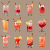 AI generated Cocktail Mocktail Drinks Collection Illustration Water Color Simple Background photo