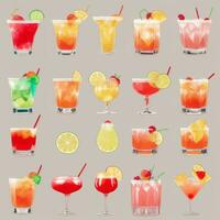 AI generated Cocktail Mocktail Drinks Collection Illustration Water Color Simple Background photo