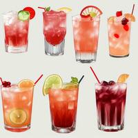 AI generated Cocktail Mocktail Drinks Collection Illustration Water Color Simple Background photo