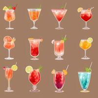 AI generated Cocktail Mocktail Drinks Collection Illustration Water Color Simple Background photo