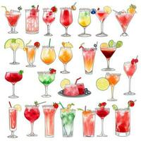 AI generated Cocktail Mocktail Drinks Collection Illustration Water Color Simple Background photo