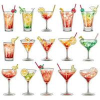 AI generated Cocktail Mocktail Drinks Collection Illustration Water Color Simple Background photo