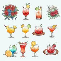 AI generated Cocktail Mocktail Drinks Collection Illustration Water Color Simple Background photo