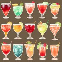 AI generated Cocktail Mocktail Drinks Collection Illustration Water Color Simple Background photo