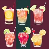AI generated Cocktail Mocktail Drinks Collection Illustration Water Color Simple Background photo