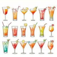 AI generated Cocktail Mocktail Drinks Collection Illustration Water Color Simple Background photo