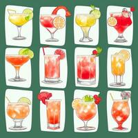 AI generated Cocktail Mocktail Drinks Collection Illustration Water Color Simple Background photo