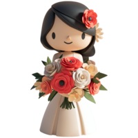 ai generado mujer en Boda vestir que lleva flores, 3d diseño. adecuado para Boda y diseño elementos png