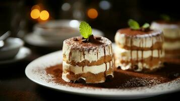 ai generado italiano postre Tiramisu comida foto