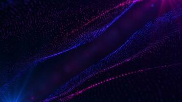Abstract digital dynamic particle waves with light motion lights background, data flow, cyber technology. 3D rendering. Seamless loop 4k video. Screensaver video animation